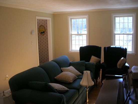 installed crown molding, stripped wallpaper, painted ceiling, walls, and trim